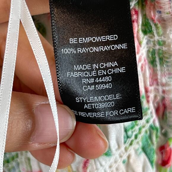 Afrm Cropped Floral Top Womens 1X Pink Green Balloon Long Sleeve Smocked - Picture 8 of 13